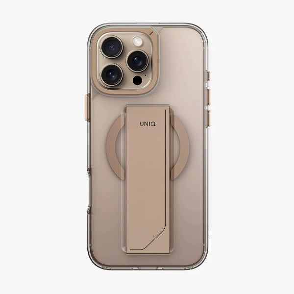 Uniq iPhone 16 Pro Hybrid Heldro Max MagSafe Case with Camera Stand | Taupe Gold Uniq iPhone 16 Pro Hybrid Heldro Max MagSafe Case with Camera Stand | Taupe Gold